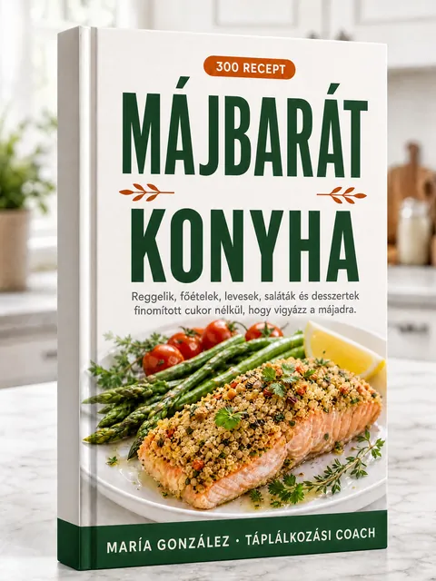 A „Májbarát konyha – 300 recept” receptkönyv borítója